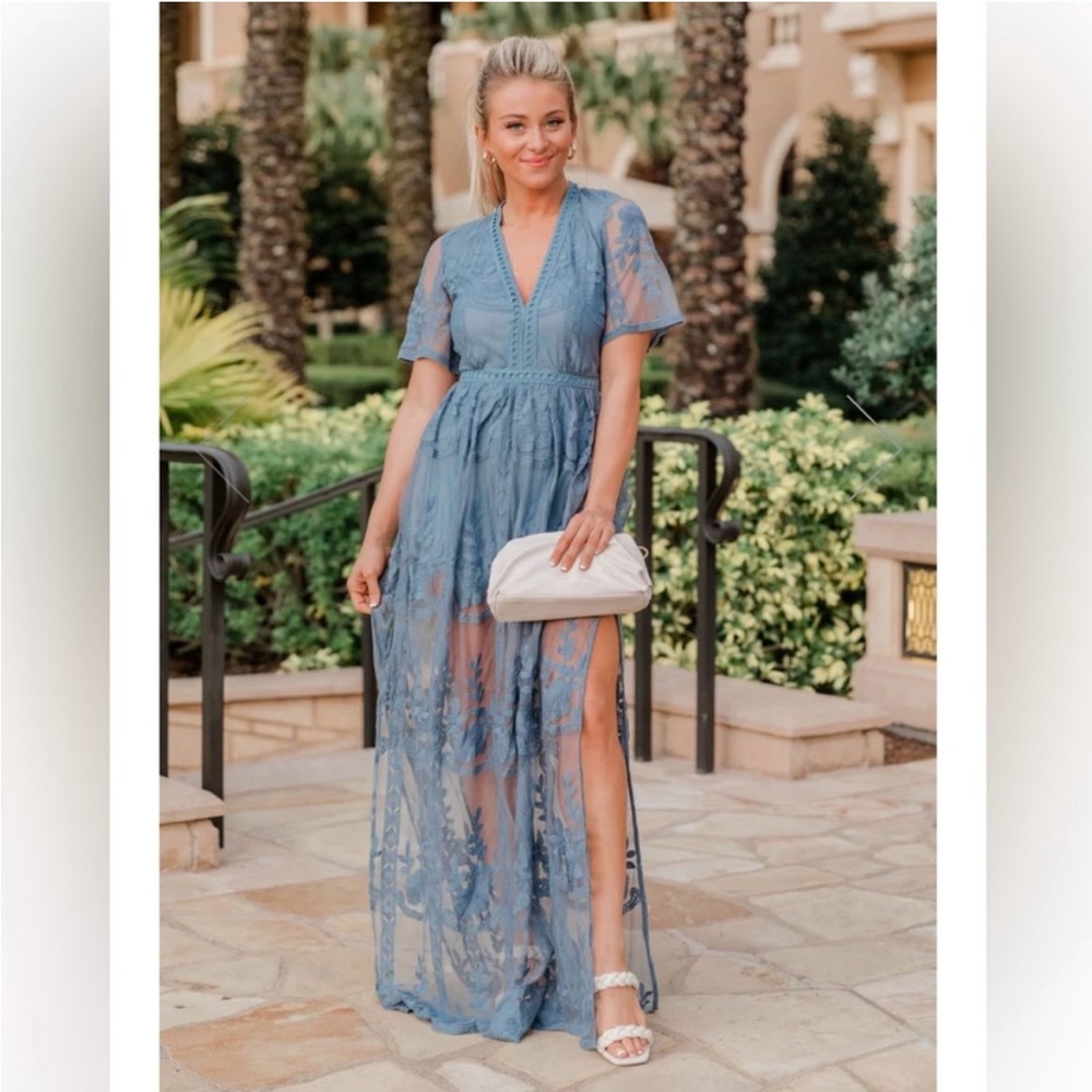 Crossing Paths Blue Lace Maxi Romper